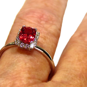 All natural bright red Spinel engagement ring