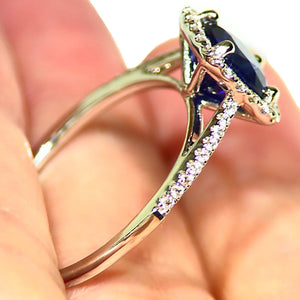 Unheated royal blue Sapphire and diamond estate ring