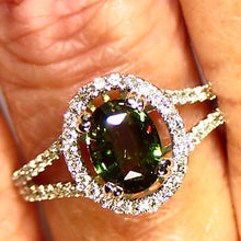 Load image into Gallery viewer, This natural color change Alexandrite &amp; diamond ring is the perfect engagement ring
