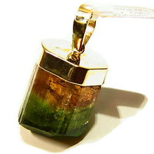 Load image into Gallery viewer, Tri color Tourmaline crystal gold pendant