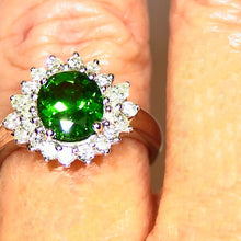 Load image into Gallery viewer, Tsavorite garnet and diamond platinum engagement ring