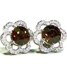Load image into Gallery viewer, Sparkling honey sphene and diamond 14k white gold earrings
