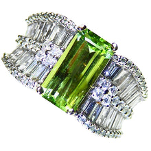 Load image into Gallery viewer, Extremely rare cut NC Hiddenite set with diamonds in a 18k gold ring