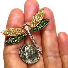 Load image into Gallery viewer, Sapphire, tsavorite, diamond solid gold estate brooch pin