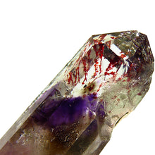 Load image into Gallery viewer, Large red Hematite Quartz crystal with Amethyst smokey phantom