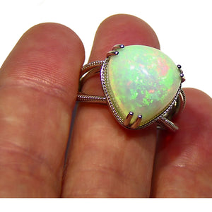 Substantial natural Ethiopian opal 14k white gold ring