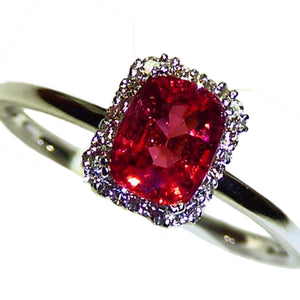 Natural red spinel diamond halo ring