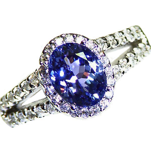 All natural purple Tanzanite and Diamond 14k white gold ring