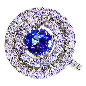 Big ring set with Tanzanite and diamonds in 14k white gold