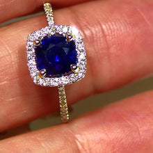 Load image into Gallery viewer, Royal blue Ceylon Sapphire and diamond white gold estate ring
