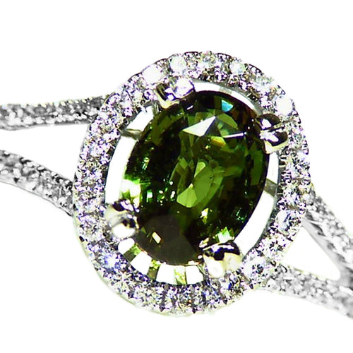 All Natural color change Alexandrite diamond halo 14k white gold ring