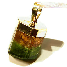 Load image into Gallery viewer, Tri color Tourmaline crystal gold pendant
