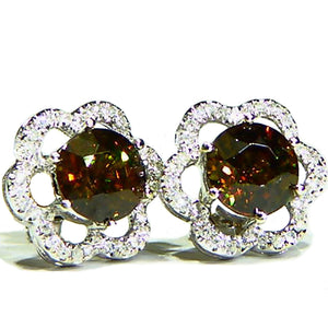 Sparkling honey sphene and diamond 14k white gold earrings