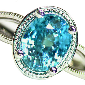 Natural blue Zircon 14k white gold ring