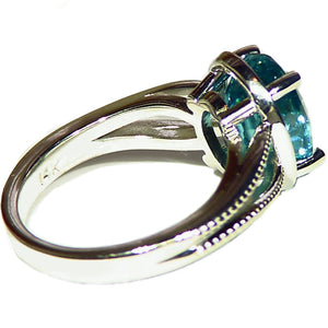 Brilliant blue Zircon set in a 14k white gold ring