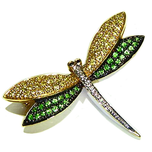 Beautiful estate dragonfly brooch pin 14k gold