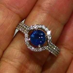 UNHEATED blue Sapphire & diamond ring